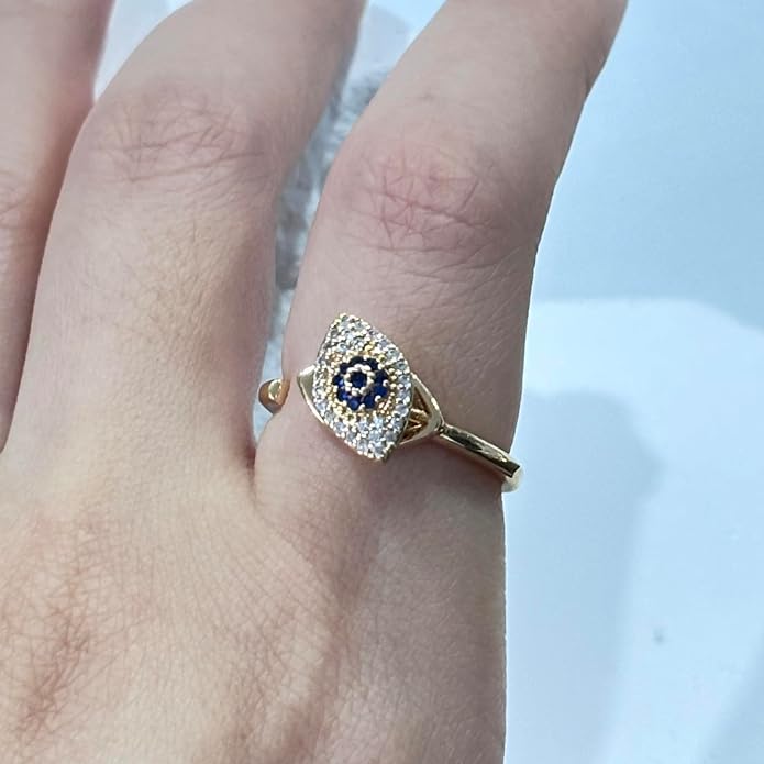 14K Gold Plated Evil Eye Rings for Women Open Adjustable Fidget Rings Anti Anxiety Spinner Evil Eye Ring