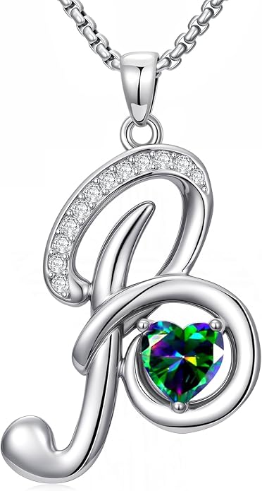 Birthday Gifts for Women Alphabet A to Z Initial Birthstone Pendant Necklaces for Women - 18k White Gold Plated Personalized Name Jewelry Anniversary Graduation Gifts for Wife Her Daughter Girlfriend(with Gift Box)