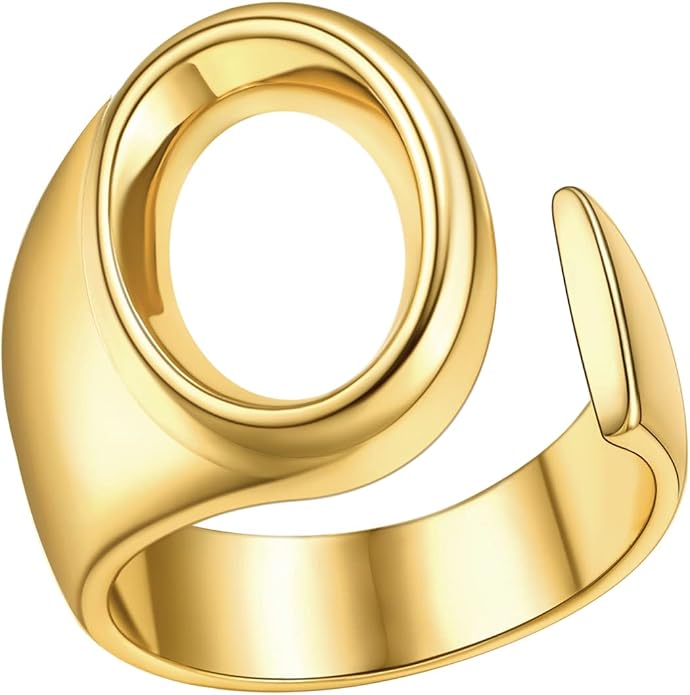 FindChic Customizable Initial Ring Statement 18K Gold Plated Fashion Cuff Rings for Women Alphabet Letter A to Z Resizable Knuckle Ring (with Gift Box)