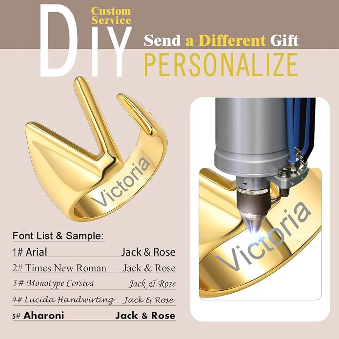 KeyStyle Bold Initial Letter Rings Adjustable, GoldChic Jewelry Women Gold Statement Ring Personalized Engraved Women’s Open Signet Ring for Party (Gold, White Gold, Black)