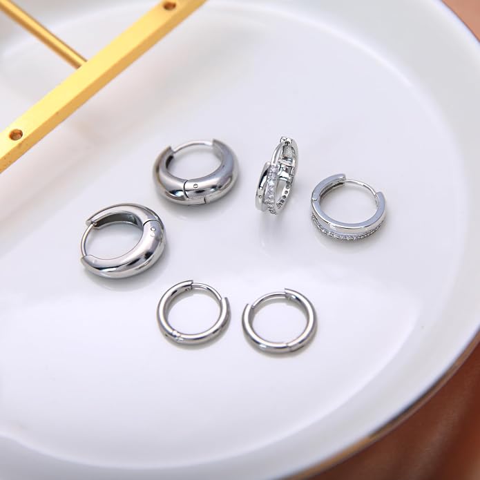 Stainless Steel Stud Earrings Set for Women Hypoallergenic Flat Back Cartilage Earrings Screw Back Huggie Hoop Earrings Multiple Piercing Cubic Zirconia Helix Tragus Jewelry