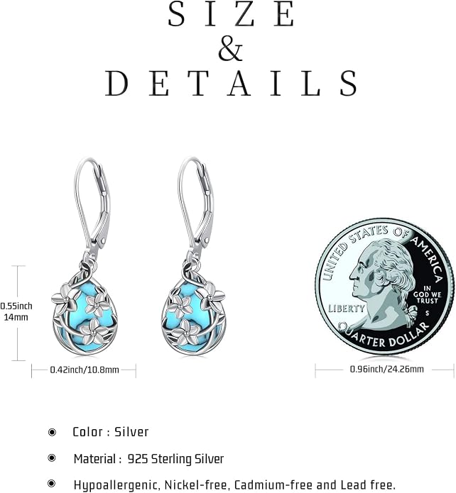 Flower Earrings 925 Sterling Silver Flower Teardrop Leverback Dangle Earrings Jewelry Gifts for Women Girls