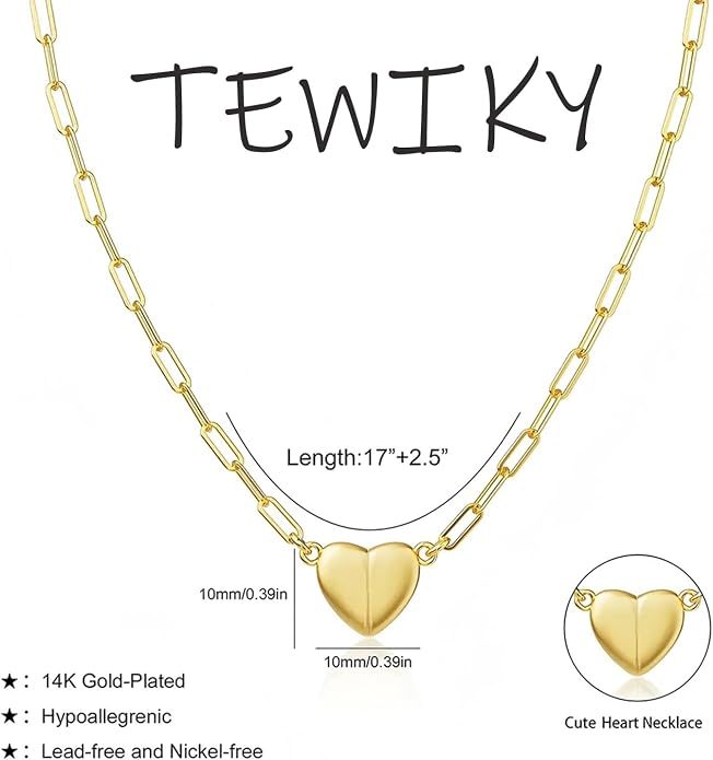 Tewiky Cute Heart Necklace Tiny 14k Gold Heart Pendant Choker Necklaces Small Gold Love Open Heart Chain Necklace for Women Dainty Gold Necklace Gifts for Her