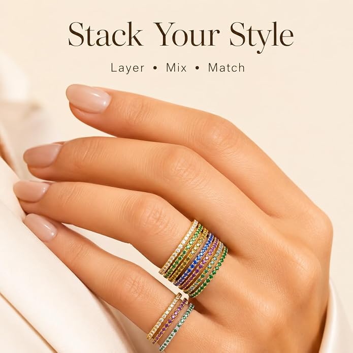 Birthstone Rings For Women, Silver Stackable Cubic Zirconia Stainless Steel Birth Stone Ring To My Daughter/Mom Birthday Unique Gifts Jewelry