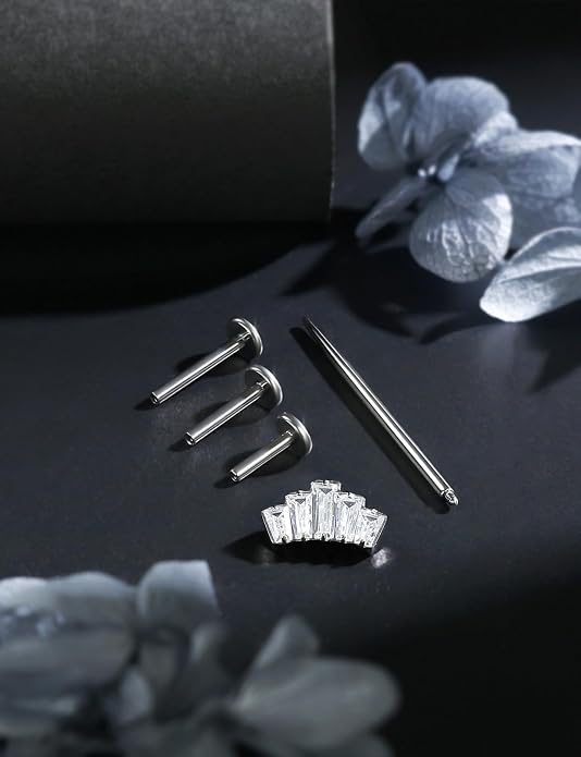 16G Astm F136 Titanium Internal Thread Flat Back Earrings Nose Studs Tragus Forward Helix Conch Cartilage Lobe Earrings Stud Medusa Labret Monroe Lip Ring Piercing Jewelry For Women Men
