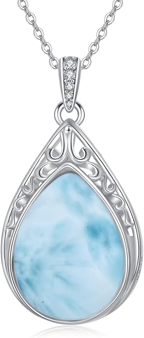 HPQQ Teardrop Necklace 925 Sterling Silver Filigree Gemstone Pendant Necklace Fine Jewelry Birthday Mother's Day Gifts for Women Her Mom