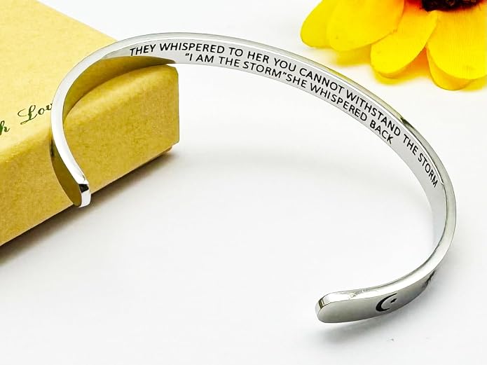 Dczosily Inspirational Bracelets for Women Stainless Steel Cuff Bracelet Engraved Jewelry Motivational Bangles Personalized Gifts for Best Friend/Mom