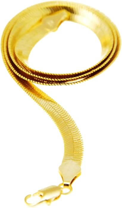 Men's Women's Flat Flexible Shine Herringbone Chain Necklace 14kt Gold Plated sized 20"
