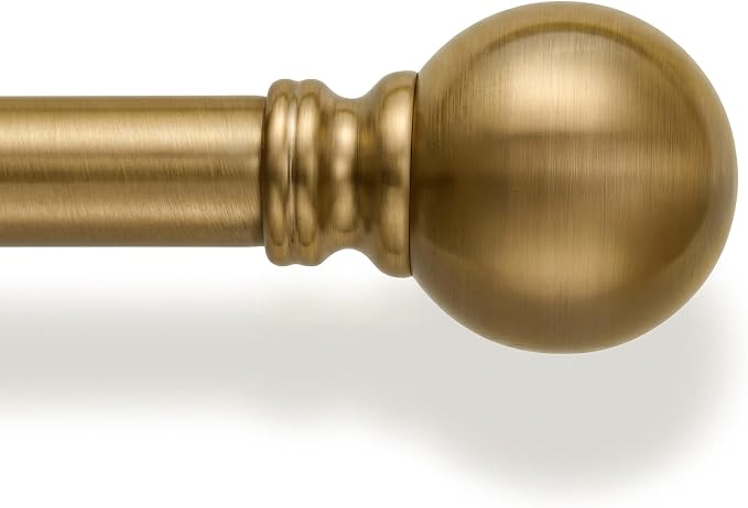 Warm Gold Curtain Rods for Windows Small 28 to 48 Inch 1" Diameter Short | Adjustable Heavy Duty Antique Brass Metal Decorative with Finials Vintage Brushed Bronze for Living Room Bedroom Kitchen