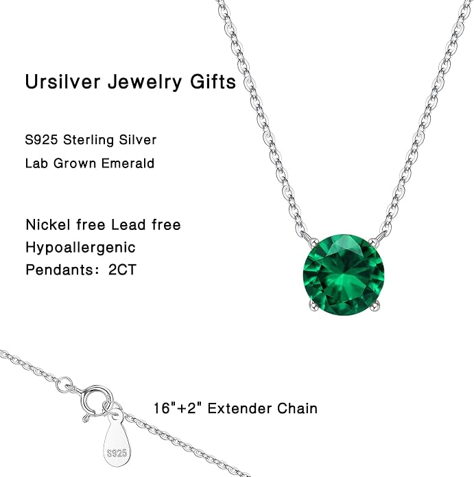Ursilver Round Birthstone Necklace and Birthstone Earrings for Women sets - S925 Sterling Silver 12 Months Birthstone Necklace for Women Girls Jewelry Birthday Gifts