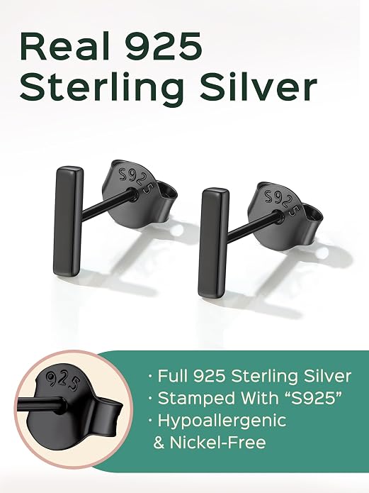 ChicSilver 925 Sterling Silver Earrings Dainty Bar/Circle/Triangle/Star/Ball Stud Earrings for Women with Gift Box, Hypoallergenic Earrings for Sensitive Ears