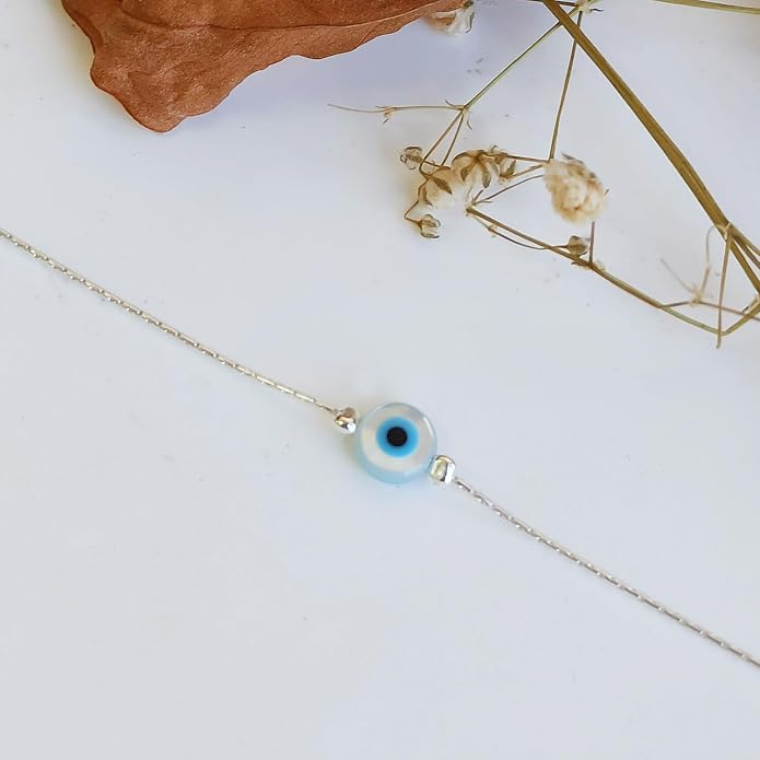 Minimalist Evil Eye Charm Bracelet – Handmade Delicate Good Luck Jewelry for Women – Adjustable 6.5” + 1” Extender