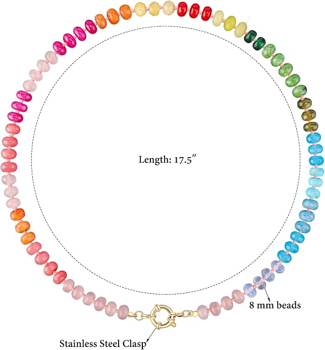 LALAPPLE Colorful Beaded Gemstone Necklace for Women, Boho Rainbow Bead Choker with Natural Stone Crystal Beads, Handmade Summer Beach Necklace Jewelry