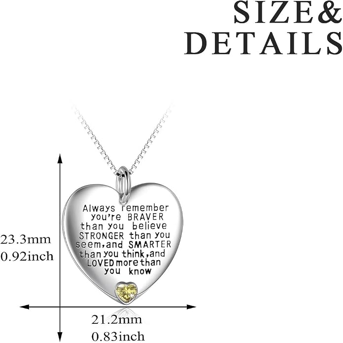 YFN Sterling Silver Always Remember You are Braver Than You Believe Jewelry Pendant Necklace Inspirational Gifts