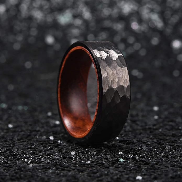 King Will Hammered 8mm Silver Tungsten Ring Hammer Men Wedding Band Comfort Fit