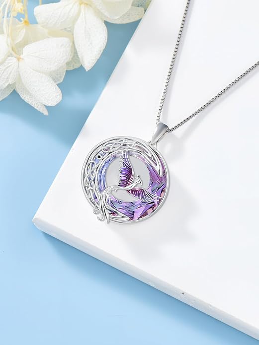 TOUPOP Phoenix Necklace 925 Sterling Silver Crystal Pendant Phoenix Rising Jewelry Women Birthday Mothers Day Gifts for Women