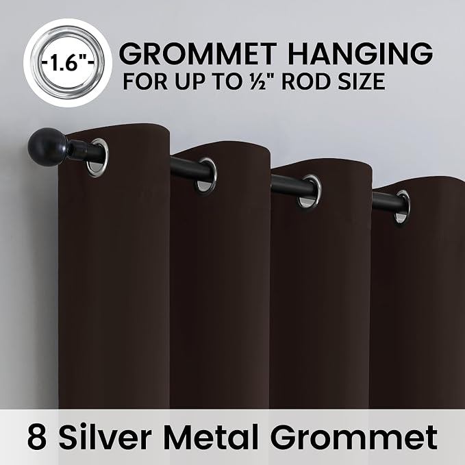 SimpleHome Chocolate Brown 100% Blackout Curtains Room Dark Living Room 84L | Curtains for Bedroom,Thermal Insulated Grommet Window Drapes,Curtains for Living Room with Black Back,52 x 84 Inch,2 Panels