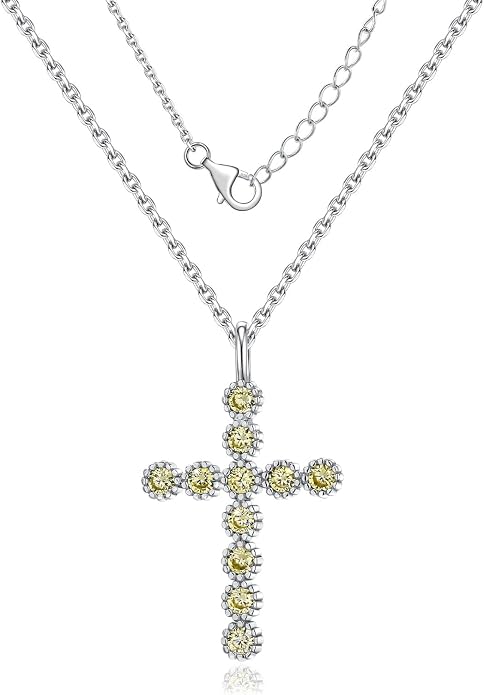 Sterling Silver Cross Necklace for Women Birthstone Religious Jewelry