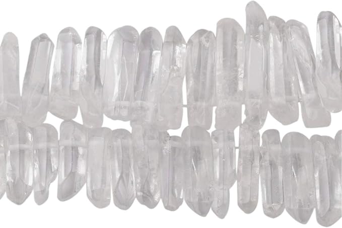 TUMBEELLUWA Rock Quartz Crystal Points Loose Beads for Jewelry Making, Titanium Coated Polished/Raw Quartz Beads 15 Inches Top Drilled,Clear Crystal Points(0.5"-1.6")