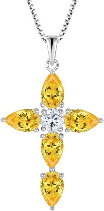 Cross Necklace for Women 925 Sterling Silver Teardrop Birthstone Pendant Religious Jewelry Gifts for Women