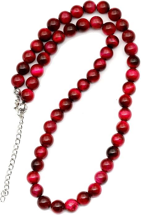 Natural Gemstone Beaded Choker Necklace | 8mm Handmade Adjustable Jewelry for Men & Women | Chakra Balancing Crystal Necklace | Spiritual Gift | Macrame Cord with Extender