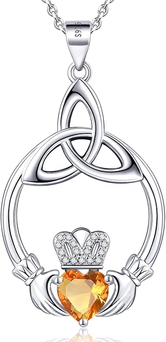 Gift Birthstone Necklaces for Women 925 Sterling Silver Irish Claddagh Necklace for Women Heart Birthstone Pendant Necklace Anniversary Birthday Gifts for Wife Lady Cable Chain 18"+2"