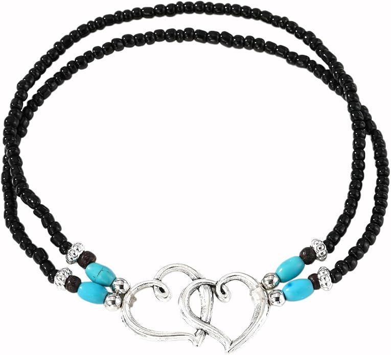 Ankle Bracelets for Women Waterproof Elastic Heart Anklet Stretchy Ankle Bracelets Colorful Beaded Anklets Boho Ankle Bracelets Silver Beach Anklet Jewelry Accessories for Summer
