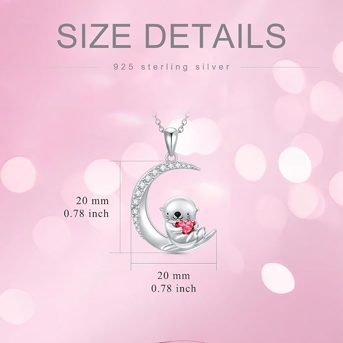 PROESS Animal Birthstone Necklace 925 Sterling Silver Otter/Axolotl/Hippo/Elephant/Dachshund/Monkey/Red Panda Pendant Necklace Animal Birthstone Jewelry Gifts for Women
