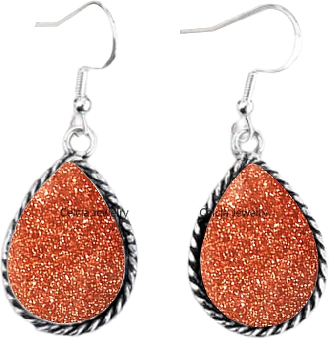 Pure 925 Sterling Silver Dangle Drop Earrings for Women, Pear Gemstone Handcrafted Earrings for Women & Girl ('Amethyst)