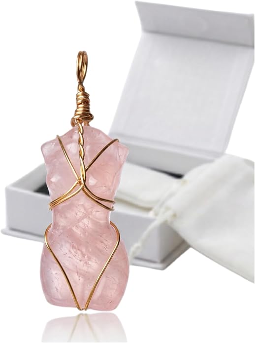 Handcrafted Natural Stone Female Form Pendant Necklace High Color Retention Copper Wire Wrapped Crystal Body Silhouette Jewelry for Women Unique Natural Stone Gift