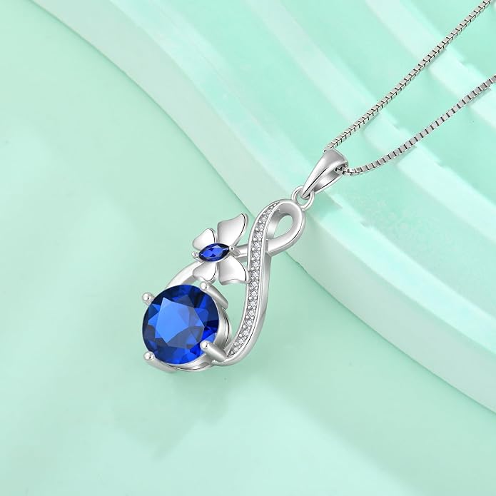 Butterfly Necklaces for Women 925 Sterling Silver Infinity Pendant Necklace Birthstone Jewelry Gifts for Her