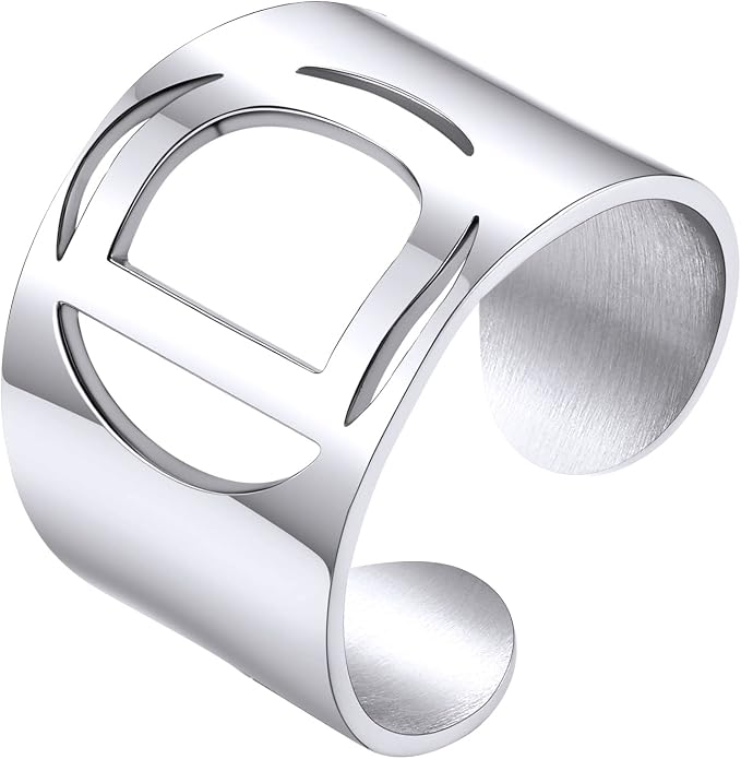 KeyStyle Bold Initial Letter Rings Adjustable, GoldChic Jewelry Women Gold Statement Ring Personalized Engraved Women’s Open Signet Ring for Party (Gold, White Gold, Black)