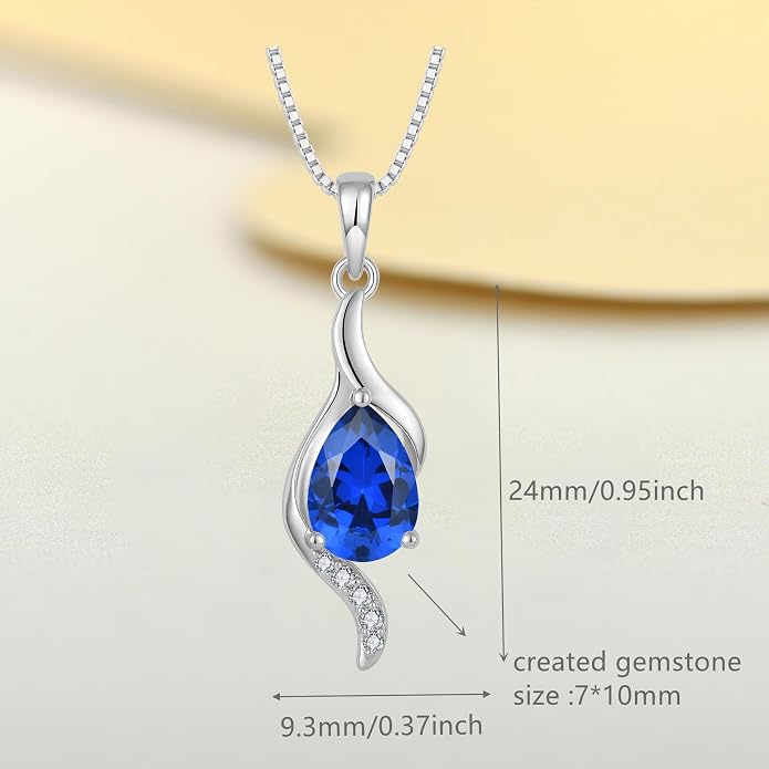 JO WISDOM Birthstone Necklace for Women Teardrop Cubic Zirconia Necklace 925 Sterling Silver Fine Jewelry Birthday Gifts for Women