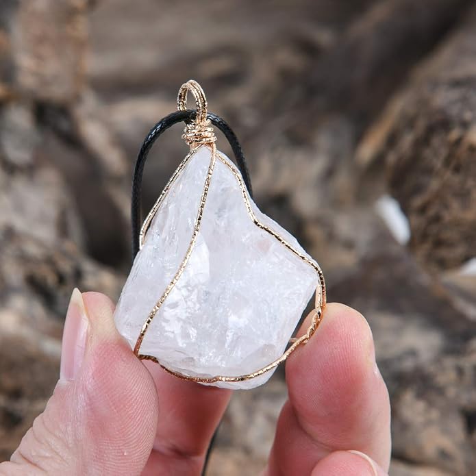 YGLINE Natural Raw Stone Healing Crystal Necklace Wire Wrapped Pendant for Womens Ladies