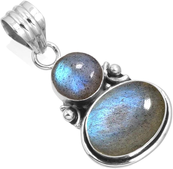 Handmade Genuine 925 Sterling Silver Pendant Necklace Natural Gemstone Crystal, Lapis, Onyx, Amber Oval Round Boho Jewelry For Women