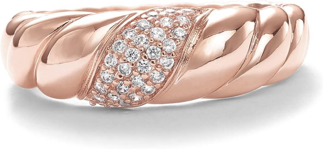 PAVOI 14K Gold Plated Croissant Dome Ring - Twisted Braided Gold Plated - Chunky Signet Ring for Women