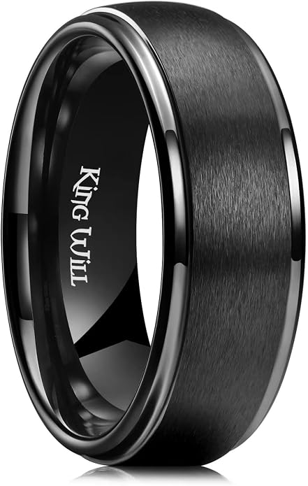 King Will Ceramic Wedding Band for Men Women-6-8mm Width Black & White with Multi Style Design Promise Rings Comfort Fit Size 7-14