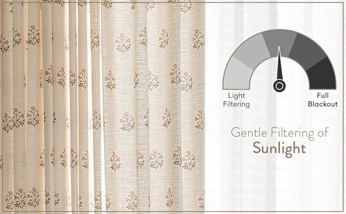 DrapePalette - Linen Blend Pinch Pleated Curtains 96 Inches Long for Living Room, Bedroom, Dining Room, Light Filtering Curtains 1 Panel Set, Modern Floral Printed Design, Beige White, 52" W x 96" L