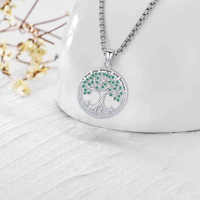 Sterling Silver Tree of Life Necklace for Women Oval Family Tree Necklace Abalone Shell Moonstone Pendant Mother Day Necklace for Mom Tree of Life Jewelry