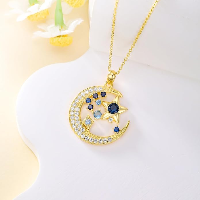 925 Sterling Silver Butterfly/Crescent/Witches Knot/Fleur-De-Lis/Thorny Crown Pendant Necklace Gold Plated Gemstone Birthday Gift for Wife Girlfriend Mom Daughter