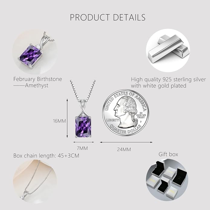Fahonie 925 Sterling Silver Birthstone Necklace Jewelry Gift for Women Sister Wife Girlfriend Her