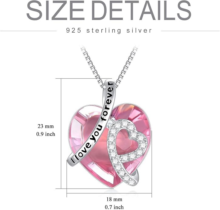 AOBOCO I Love You Forever Necklace 925 Sterling Silver with Crystals from Austria Anniversary Birthday Gifts for Women Mothers Day Gift