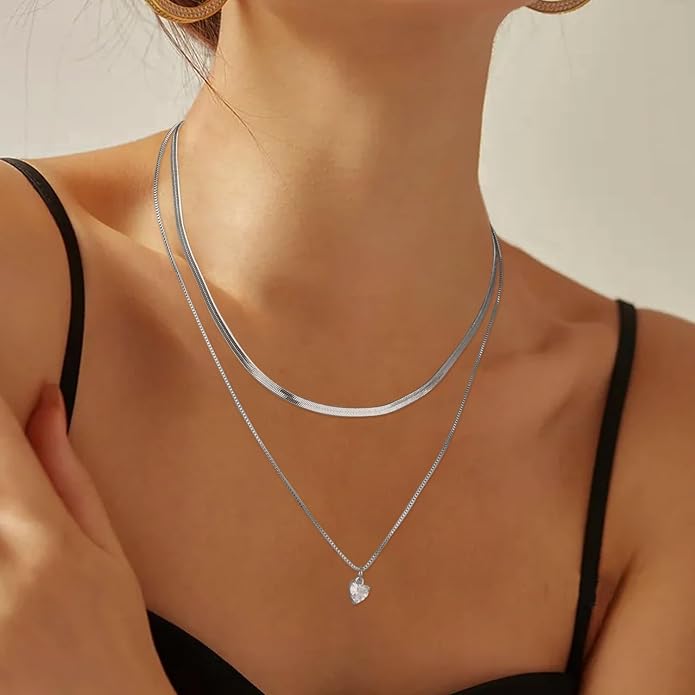 Jewlpire 3mm 4mm 5mm Herringbone Necklace 18K Gold Plated 925 Sterling Silver Chain Necklace for Women, Flat Snake Chain Necklace, Women's Chains Necklaces 16 18 20 22 24 Inch