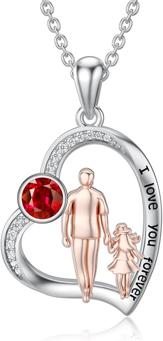 PROESS S925 Sterling Silver Daughter Heart Pendant Necklace from Dad Mom I Love You Forever Jewelry