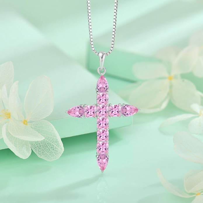 STARCHENIE 925 Sterling Silver Cross Necklace for Women Birthstone Jewelry | 925 Sterling Silver Crucifix Pendant, Birthstone Jewelry, Christian Religious Gift for Her