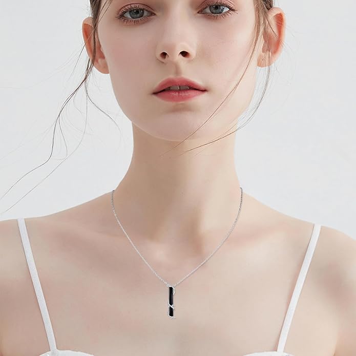 Bar Opal Leaf Necklace For Women S925 Sterling Silver White Opal Pendant with Leaf Charm Bar Pendant Jewelry Gift For Mom Daughter Wife