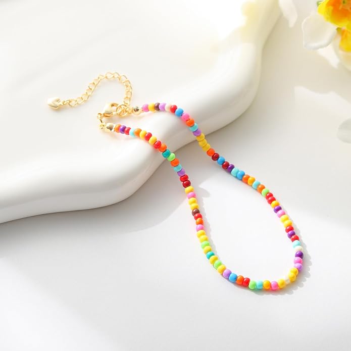 Starain Small Bead Anklets for Women Beach Foot Ankle Bracelet Cute Colorful Boho Beaded Anklets 8 inches