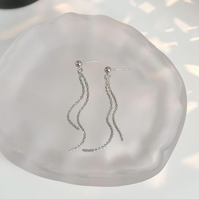 925 Sterling Silver Tassel Chain Dangle Earrings for Women Sparkling Long Fringe Dangle Drop Earrings Bling Line Minimalist Wedding Studs Earring Jewelry Birthday Christmas Gifts for Her