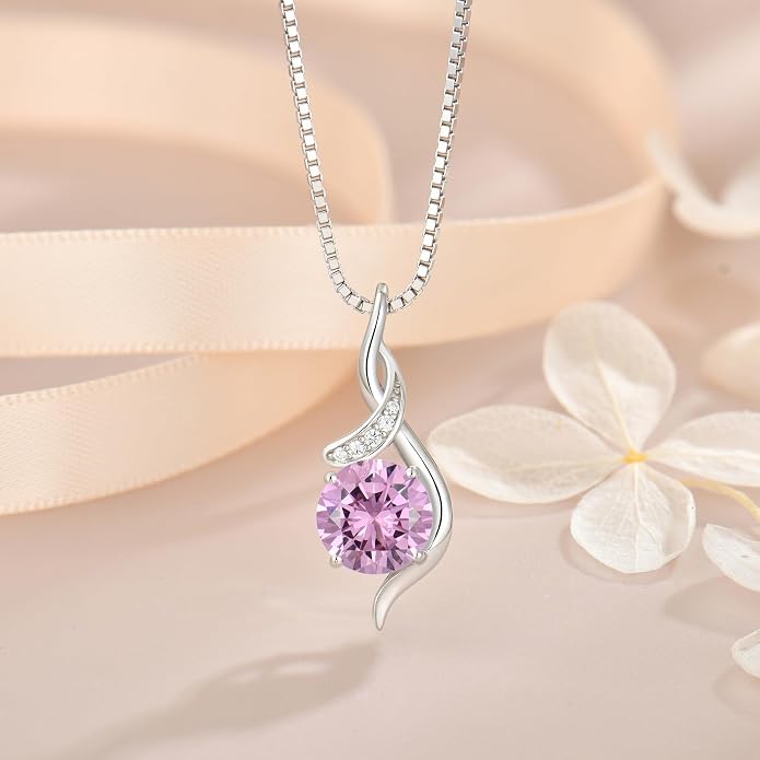 Women‘s Birthstone Pendant Necklace S925 Sterling Silver Imitation Diamond Infinity Necklace Jewelry Gift for Her