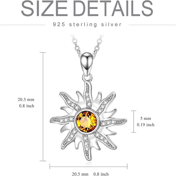 AOBOCO 925 Sterling Silver Sun and Moon Star Pendant Necklace with Simulated Birthstone, Birthday Christmas Jewelry Gift for Women Teen Girls